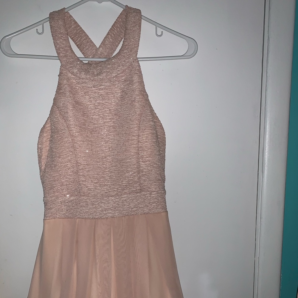 Pink Shimmer Bow Homecoming Dress